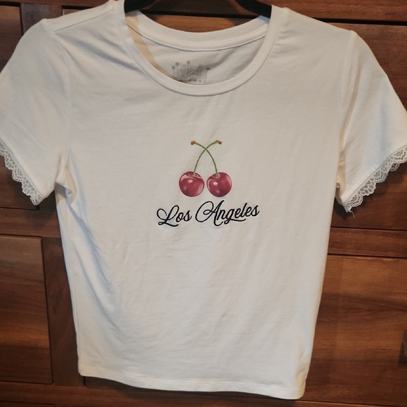 White Cropped Cherry Tee Short Sleeve - Picture 1 of 5